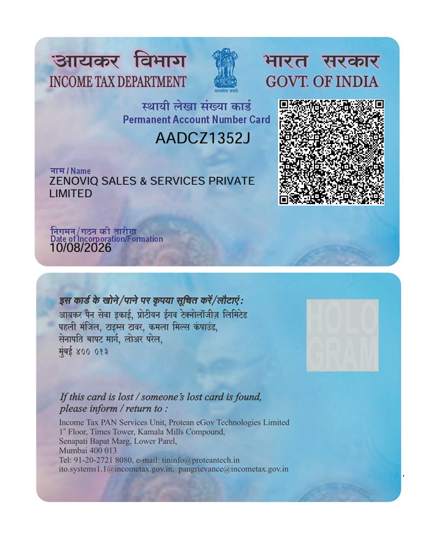 ZENOVIQ PAN Card